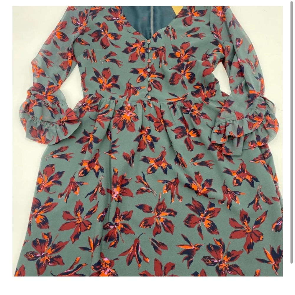 Madewell Floral Mini Dress in Green and Red